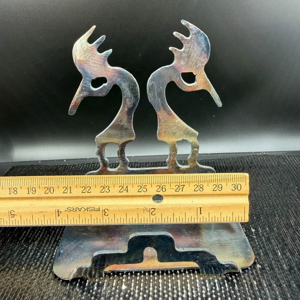 Iridescent Metal Kokopelli Business Card Holder Southwestern Desk Decor HandMade